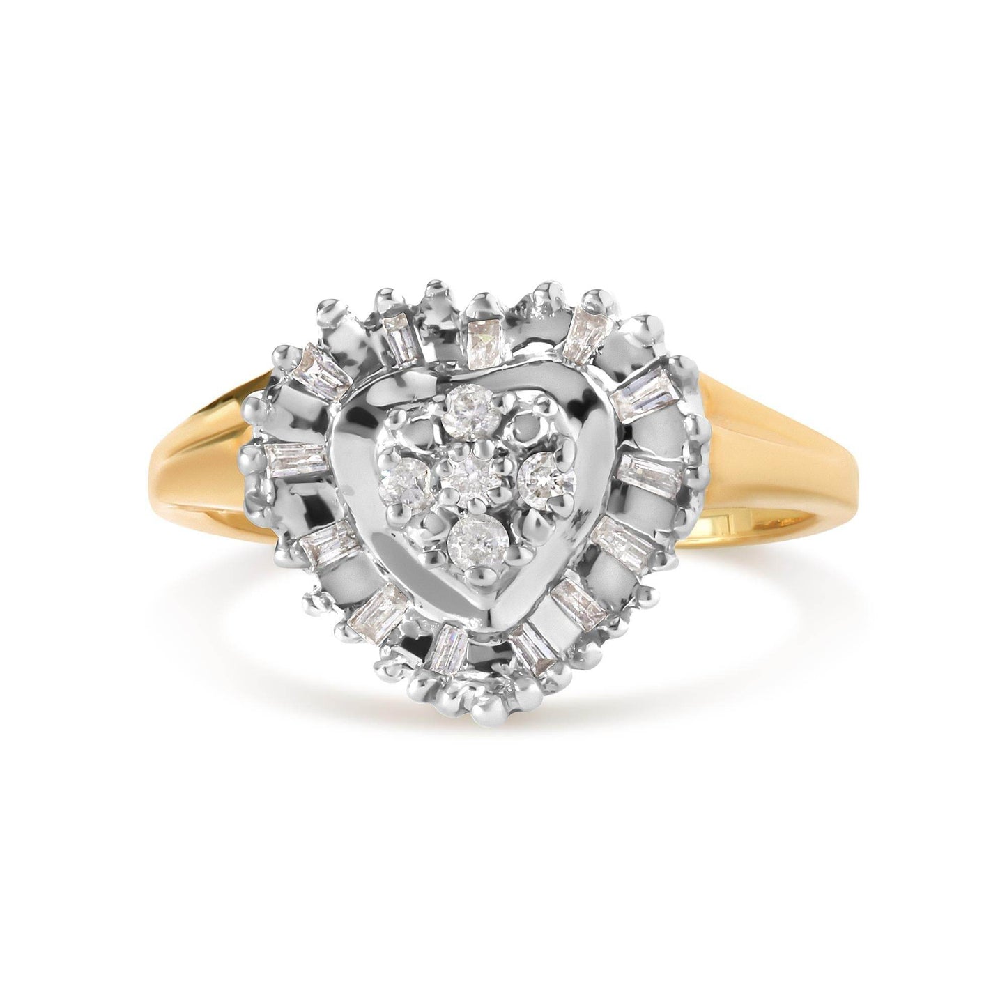 10K Yellow Gold 1/4 Cttw Round and Baguette cut Diamond Heart Shape Ballerina Ring (H-I Color, I1-I2 Clarity) - Bijoux-NYC Direct