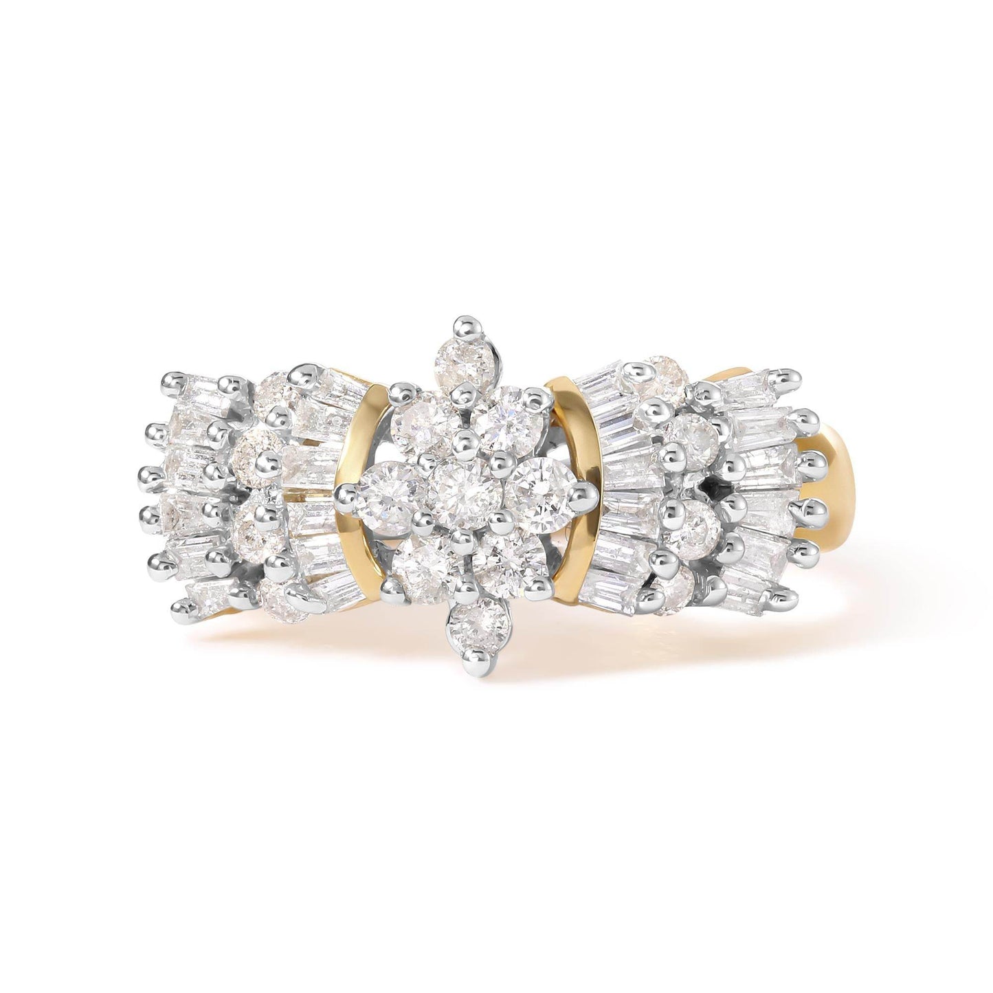 10K Yellow Gold 1.00 Cttw Diamond Starburst Ring Band (H-I Color, I1-I2 Clarity) - Bijoux-NYC Direct