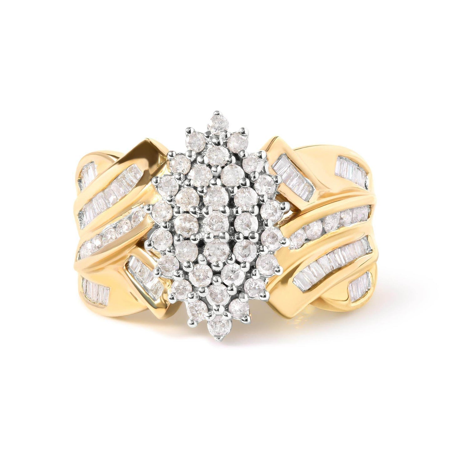 10K Yellow Gold 1 Cttw Diamond Pear Shaped Cluster Cluster Cocktail Ring (H-I Color, I2-I3 Clarity) - Bijoux-NYC Direct