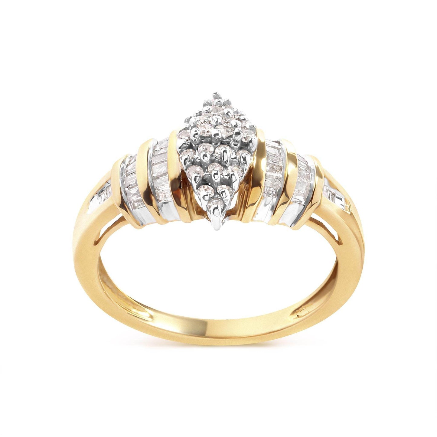 10K Yellow Gold 1/2 Cttw Diamond Pear Shaped Head and Multi Row Channel Set Shank Ring (H-I Color, SI2-I1 Clarity) - Bijoux-NYC Direct