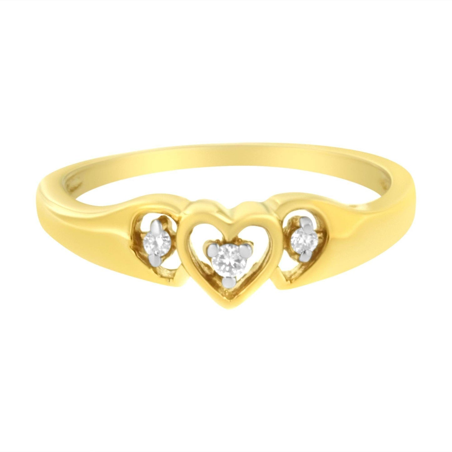 10KT Yellow Gold 1/20 cttw Diamond Triple Heart Diamond Ring (K-L, I1-I2) - Bijoux-NYC Direct