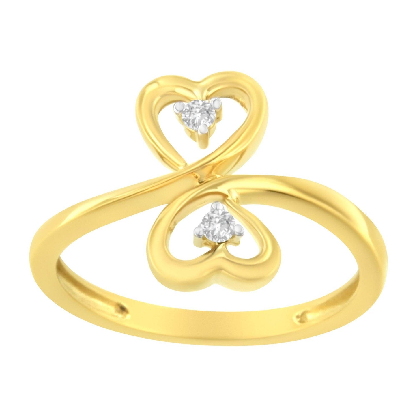 14KT Yellow Gold 1/20 ctw. Dual Heart Diamond Ring (K-L, I1-I2) - Bijoux-NYC Direct