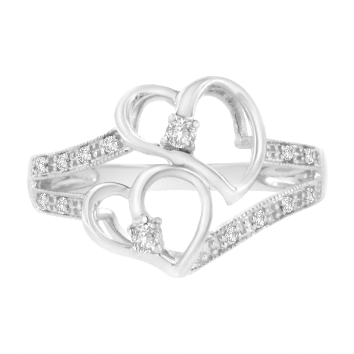 14KT White Gold 1/10 cttw Diamond Twin Heart Ring - Bijoux-NYC Direct