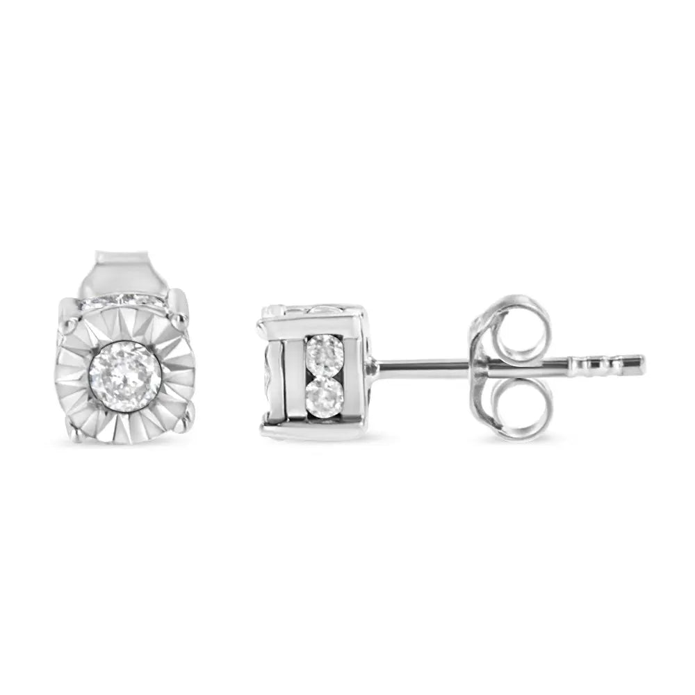 1/2 Cttw Miracle Set Diamond Stud Earring (J-K Color, I2-I3 Clarity) - Choice of Metal Type (Sterling Silver) - Bijoux-NYC Direct