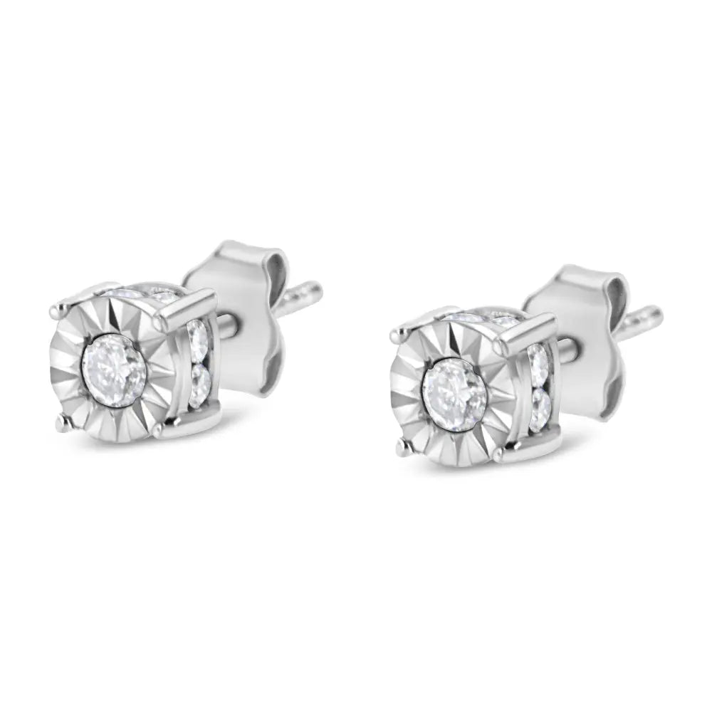 1/2 Cttw Miracle Set Diamond Stud Earring (J-K Color, I2-I3 Clarity) - Choice of Metal Type (Sterling Silver) - Bijoux-NYC Direct