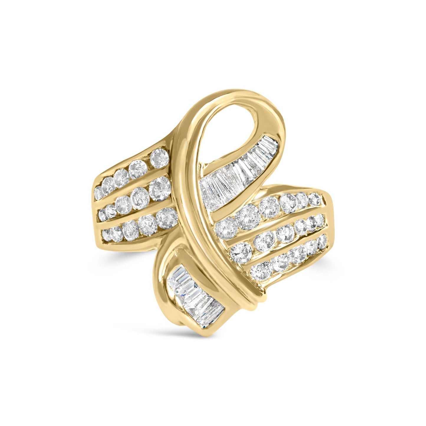 14K Yellow Gold 1 1/3 Cttw Channel Set Diamond Bypass Cocktail Ring (J-K Color, I1-I2 Clarity) - Ring Size 7 - Bijoux-NYC Direct