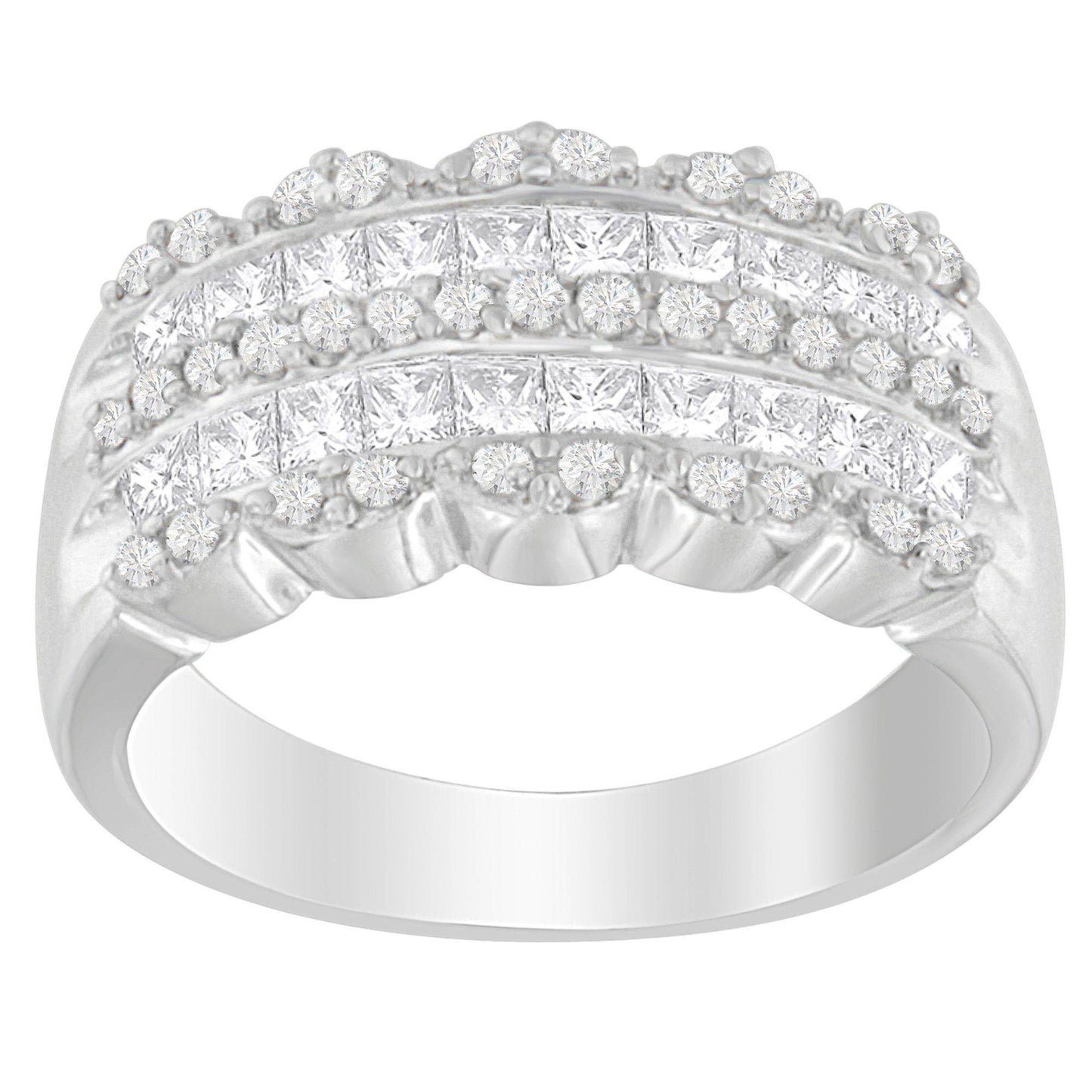 14K White Gold 1 1/7ct. TDW Round and Princess-Cut Diamond Ring(H-I, SI2-I1) - Bijoux-NYC Direct