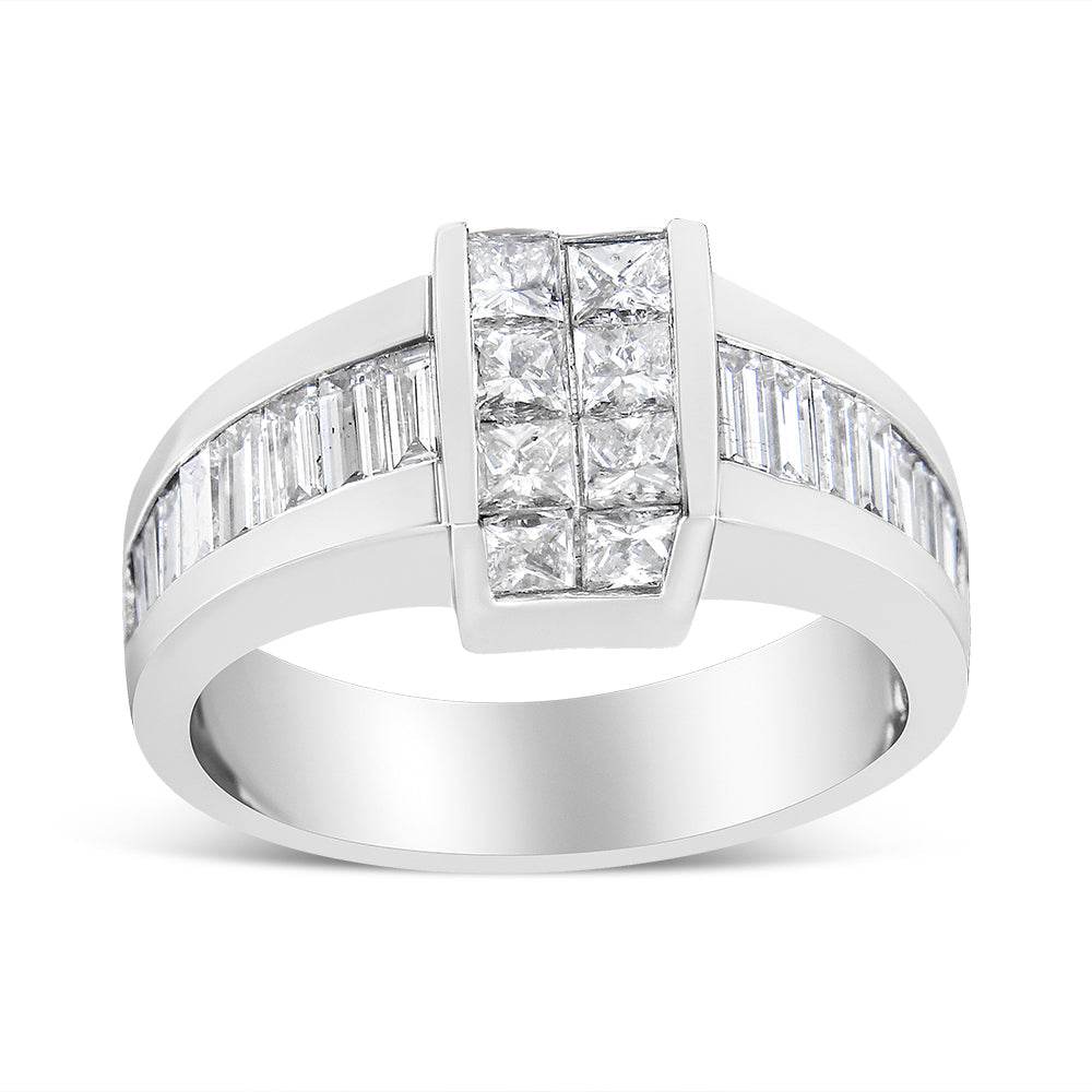 14K White Gold 2 3/4 Cttw Invisible-Set Princess and Channel-Set Baguette Diamond Step Up Cocktail Ring (G-H Color, SI1-SI2 Clarity) - Bijoux-NYC Direct