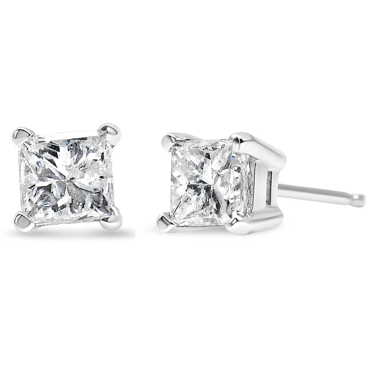 14K White Gold 3/8 Cttw Princess-Cut Square Diamond Classic 4-Prong Solitaire Stud Earrings(H-I, I1-I2) - Bijoux-NYC Direct