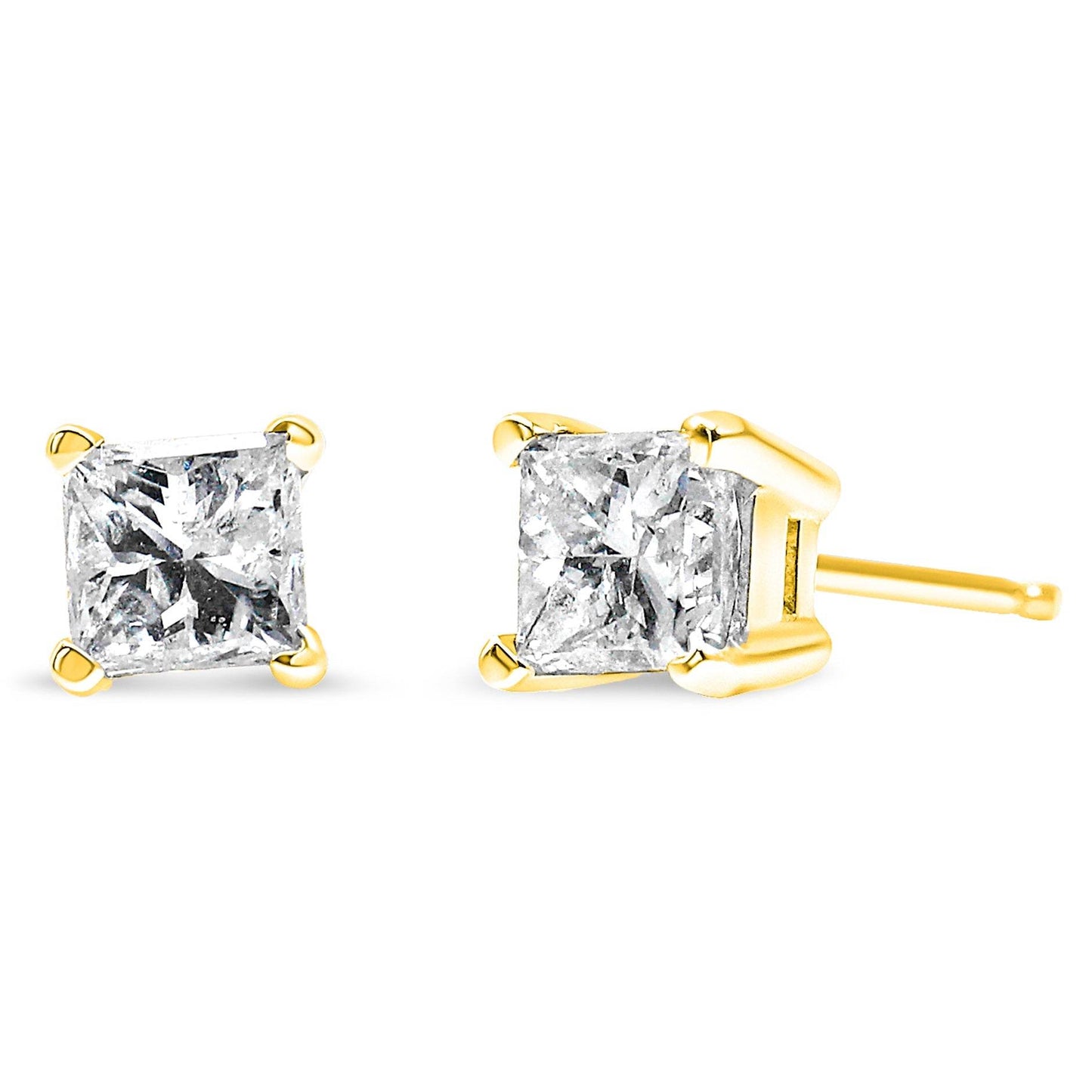 14K Yellow Gold 1/4 Cttw Princess-Cut Square Near Colorless Diamond Classic 4-Prong Solitaire Stud Earrings (H-I Color, I1-I2 Clarity) - Bijoux-NYC Direct