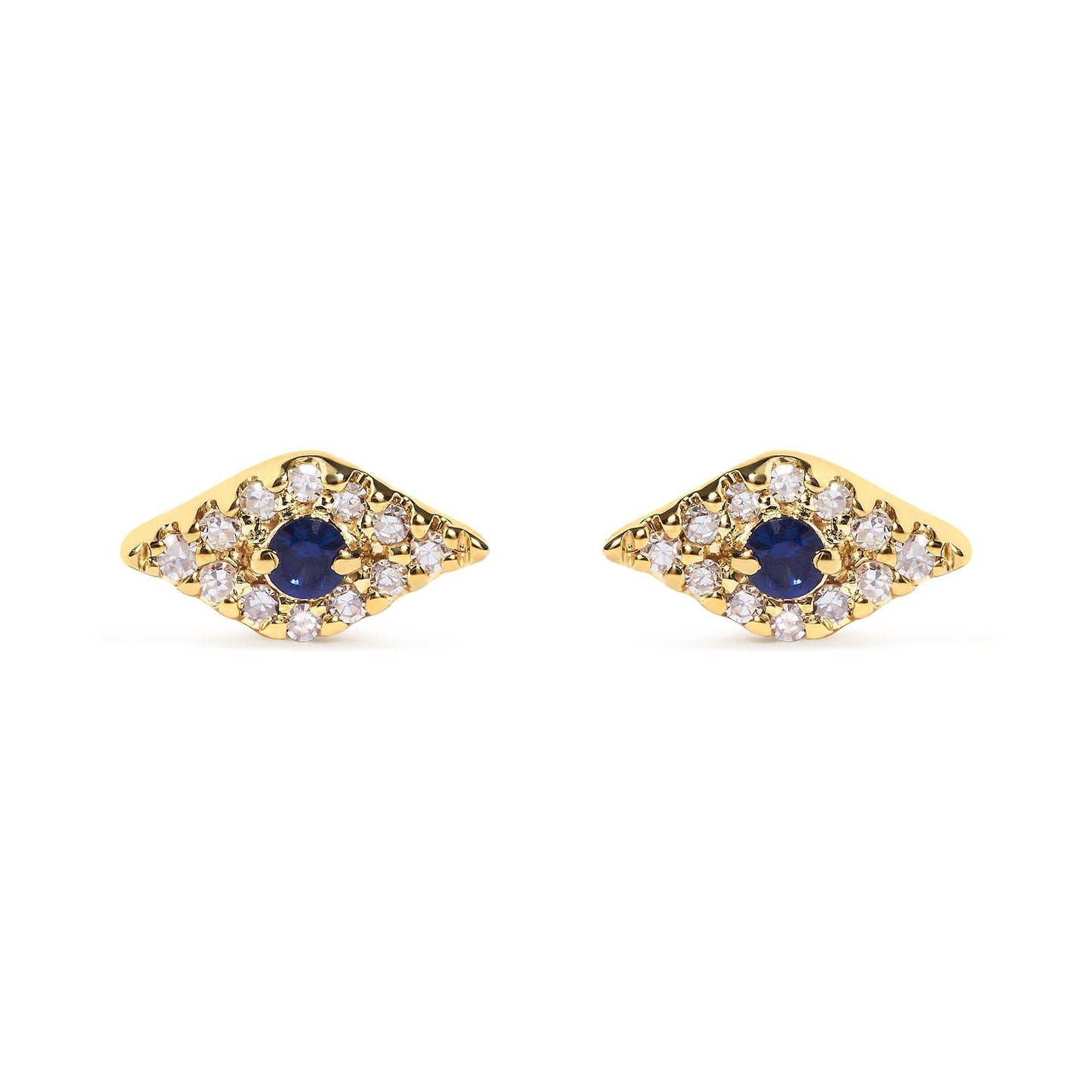 10K Yellow Gold Blue Sapphire and Diamond Accent Evil Eye Stud Earring (H-I Color, I1-I2 Clarity) - Bijoux-NYC Direct