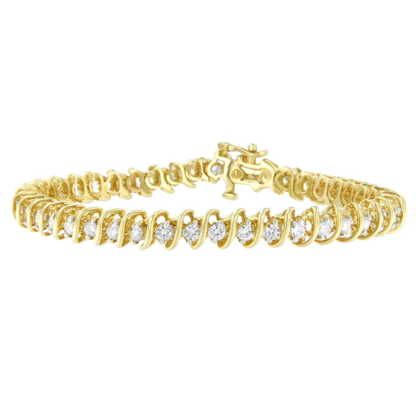 14K Yellow Gold Round Cut Diamond Spiral Link Bracelet (3.00 cttw, H-I Color, SI2-I1 Clarity) - Bijoux-NYC Direct
