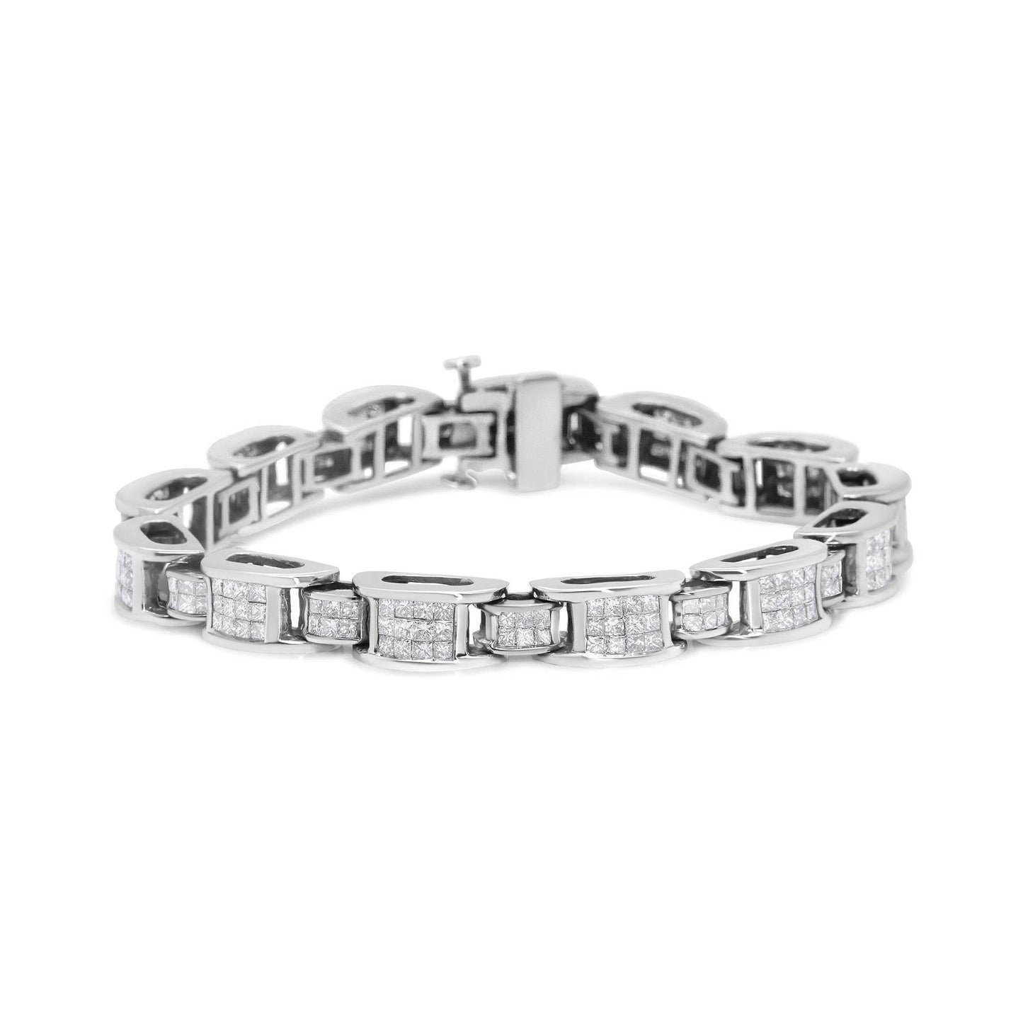 14K White Gold 5.0 Cttw Princess Cut Diamond Invisible Set Alternating Size D Shaped Links Tennis Bracelet (H-I Color, SI2-I1 Clarity) - 7” - Bijoux-NYC Direct