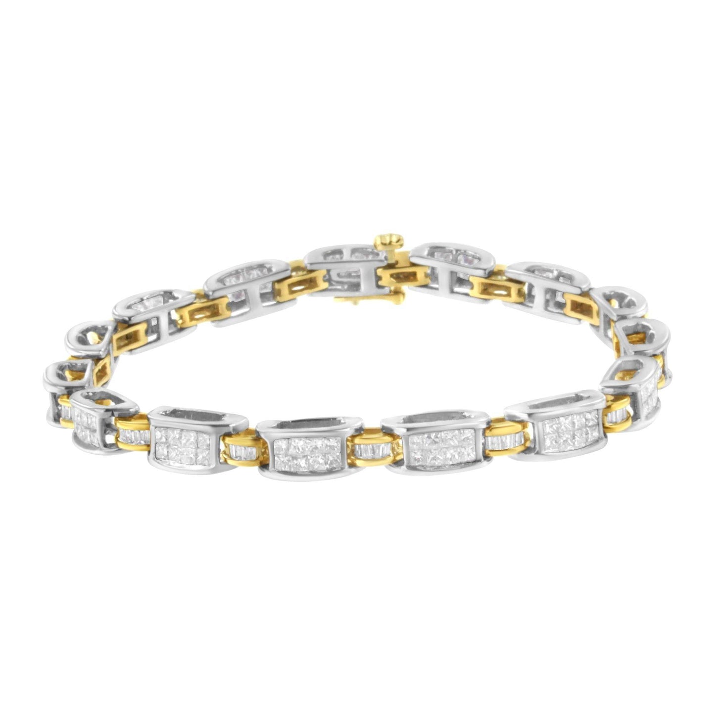 14K Two-Tone Gold Princess and Baguette-Cut Diamond Link Bracelet (3.00 cttw, H-I Color, SI1-SI2 Clarity) - Bijoux-NYC Direct