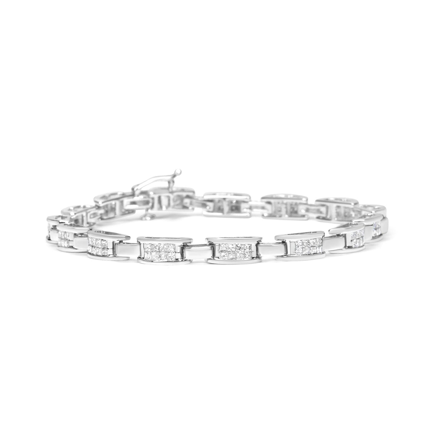 14K White Gold 2.0 Cttw Princess Cut Invisible Set Diamond Rectangular Link Bracelet (I-J Color, I1-I2 Clarity) - 7.25" - Bijoux-NYC Direct