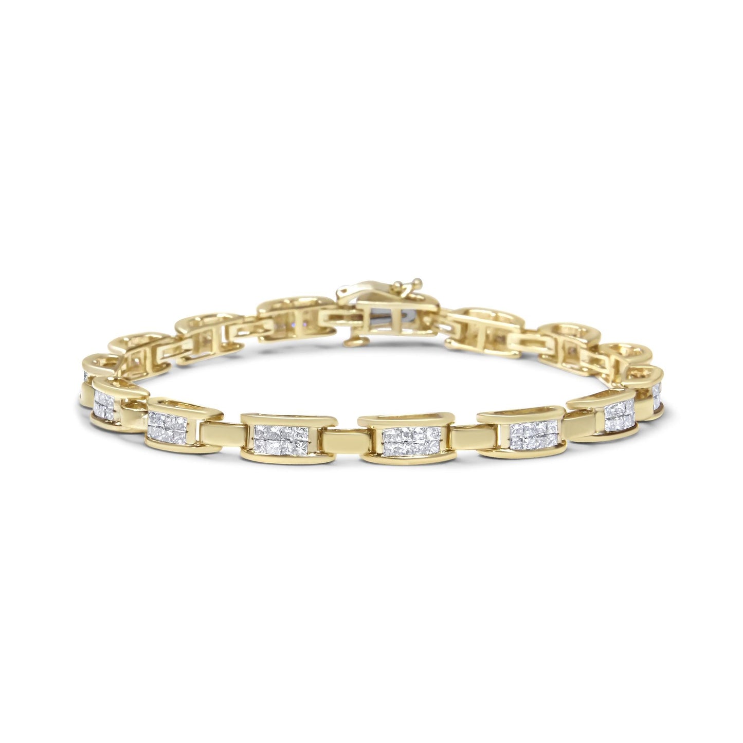 10K Yellow Gold 2.0 Cttw Invisible-Set Princess Cut Diamond Rectangular Link Bracelet (I-J Color, SI2-I1 Clarity) - 7" - Bijoux-NYC Direct