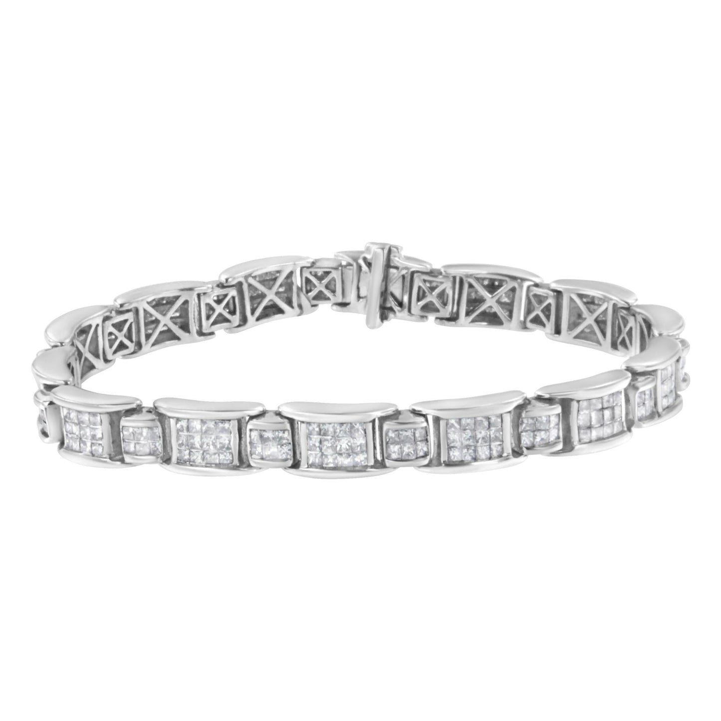 14K White Gold 5.0 Cttw Princess-Cut Diamond Rectangular Alternating Station 7" Tennis Bracelet (G-H Color, SI1-SI2 Clarity) - Bijoux-NYC Direct