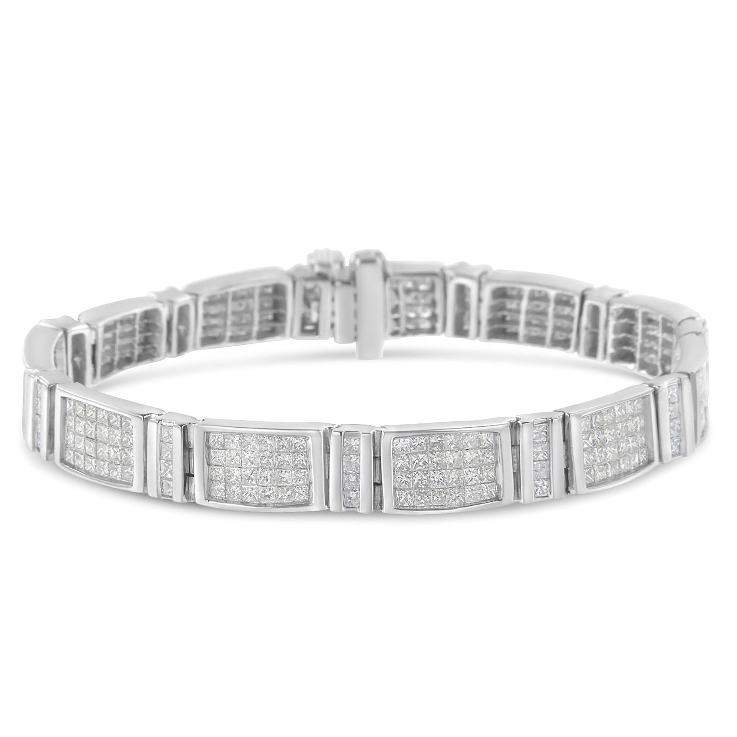 14K White Gold 7.0 Cttw Princess Cut Diamond 7" Alternating Vertical and Horizontal Rectangular Link Tennis Bracelet (H-I Color, SI2-I1 Clarity) - Bijoux-NYC Direct