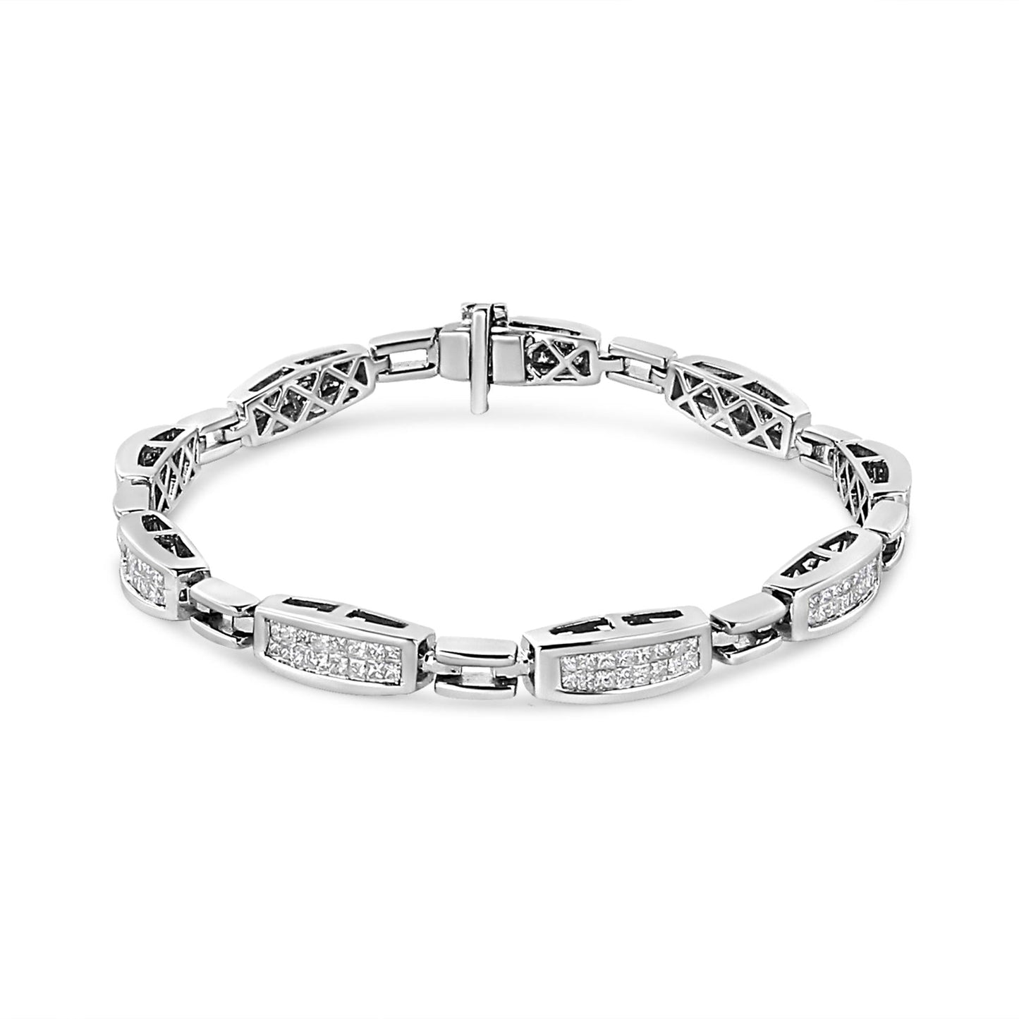 14K White Gold 2.00 Cttw Invisble-Set Princess Diamond Link Bracelet (I1-I2 Clarity, I-J Color) - 7.25" - Bijoux-NYC Direct
