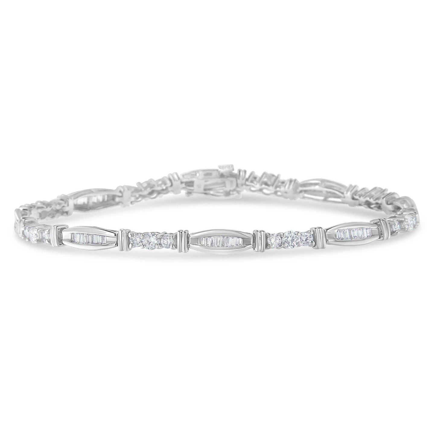 10K White Gold Geometric Pattern Diamond Tennis Bracelet (3 cttw, H-I Color, SI2-I1 Clarity) - Bijoux-NYC Direct