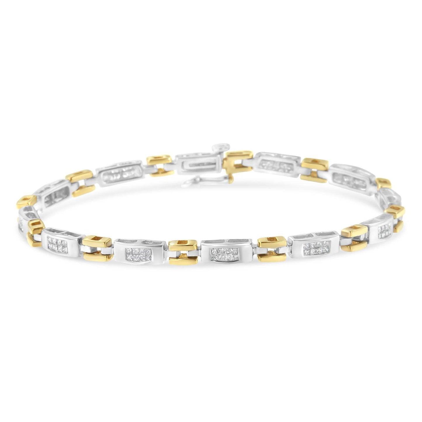 10K Two-Tone Gold Princess Cut Diamond Geo Link Bracelet (1.00 cttw, H-I Color, SI1-SI2 Clarity) - Bijoux-NYC Direct