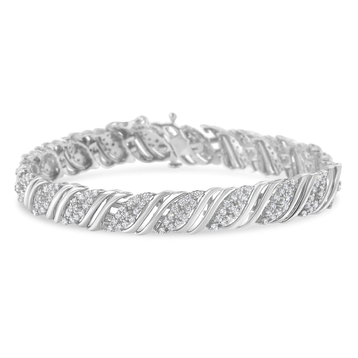 .925 Sterling Silver 2.0 cttw Diamond Double Wrap S Curve Link Bracelet (I-J Color, I3 Clarity) -7.25" - Bijoux-NYC Direct
