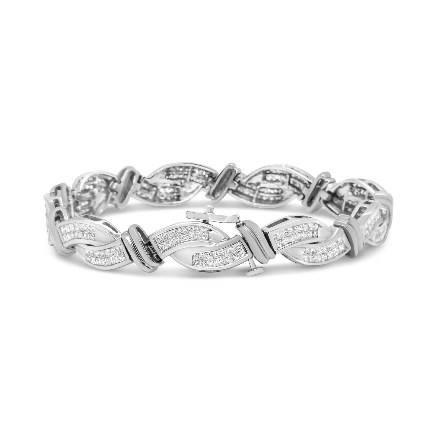 14K White Gold 4.0 Cttw Invisble Set Princess-Cut Diamond Wave Style Link Bracelet (H-I Color, SI2-I1 Clarity) - 7" - Bijoux-NYC Direct