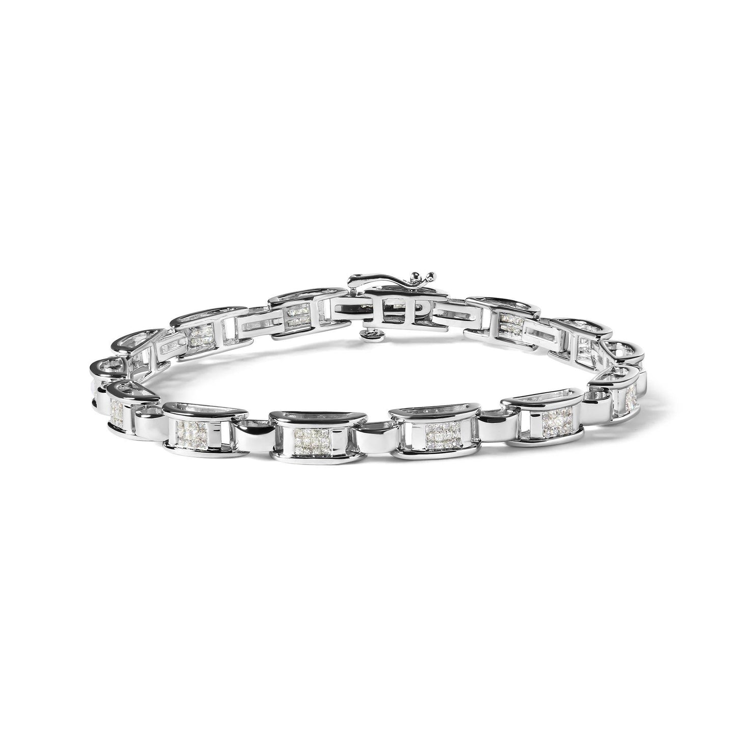 14K White Gold 1.00 Cttw Princess-Cut Diamond Link Bracelet (I-J Color, I1-I2 Clarity) - Size 7.25 - Bijoux-NYC Direct