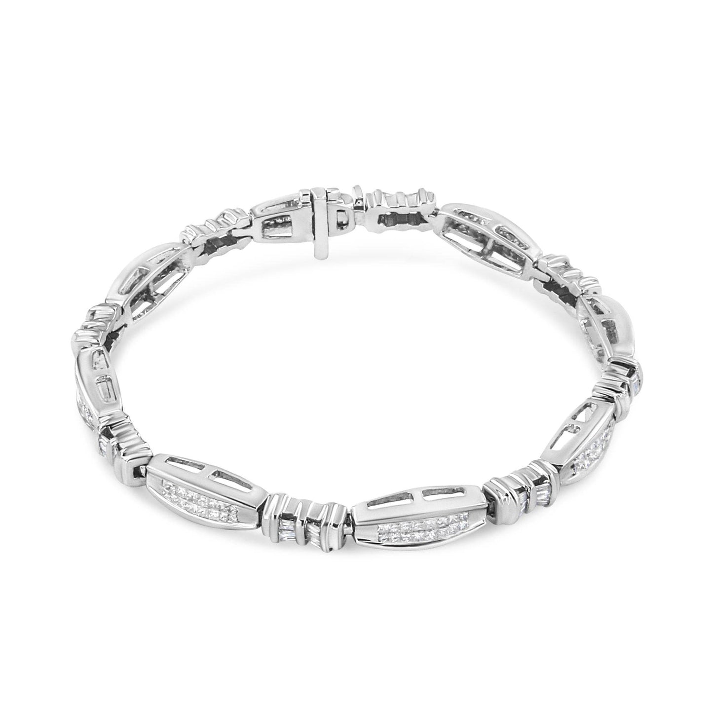 14K White Gold 2.0 Cttw Channel-Set Alternating Baguette and Princess-Cut Diamond Link Bracelet (H-I Color, SI2-I1 Clarity) - Size 7 - Bijoux-NYC Direct