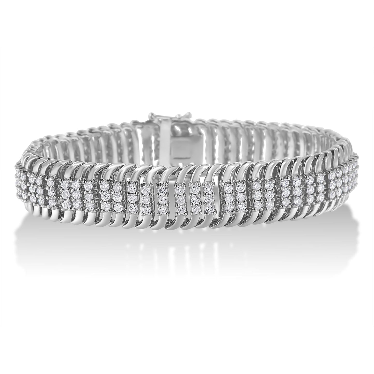 14K White Gold 5.0 Cttw Round Brilliant Cut Diamond 7" S Wave Serpentine Tennis Bracelet (H-I Color, I1-I2 Clarity) - Bijoux-NYC Direct