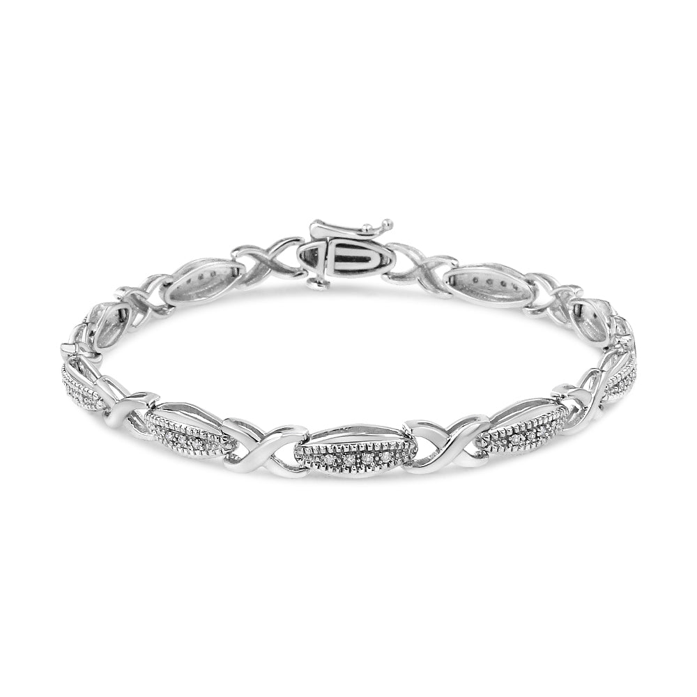 .925 Sterling Silver 1/5 Cttw Round-Cut Diamond "X" Link Bracelet - Size 7.50" (I-J Color, I2-I3 Clarity) - Bijoux-NYC Direct