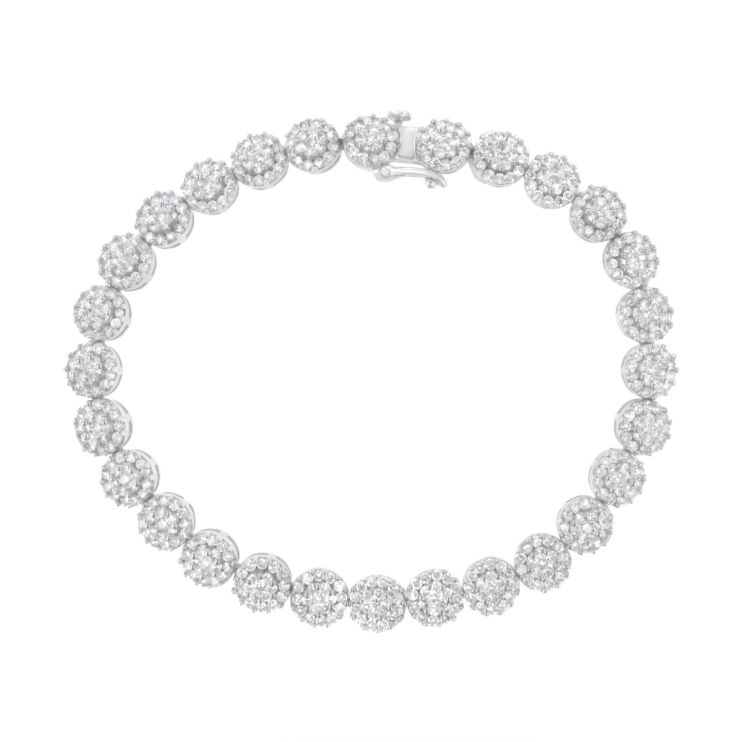 14K White Gold 3-3/4 Cttw Round-Brilliant Cut Diamond 7-1/4" Round Cluster Links Tennis Bracelet (I-J Color, SI2-I1 Clarity) - Bijoux-NYC Direct