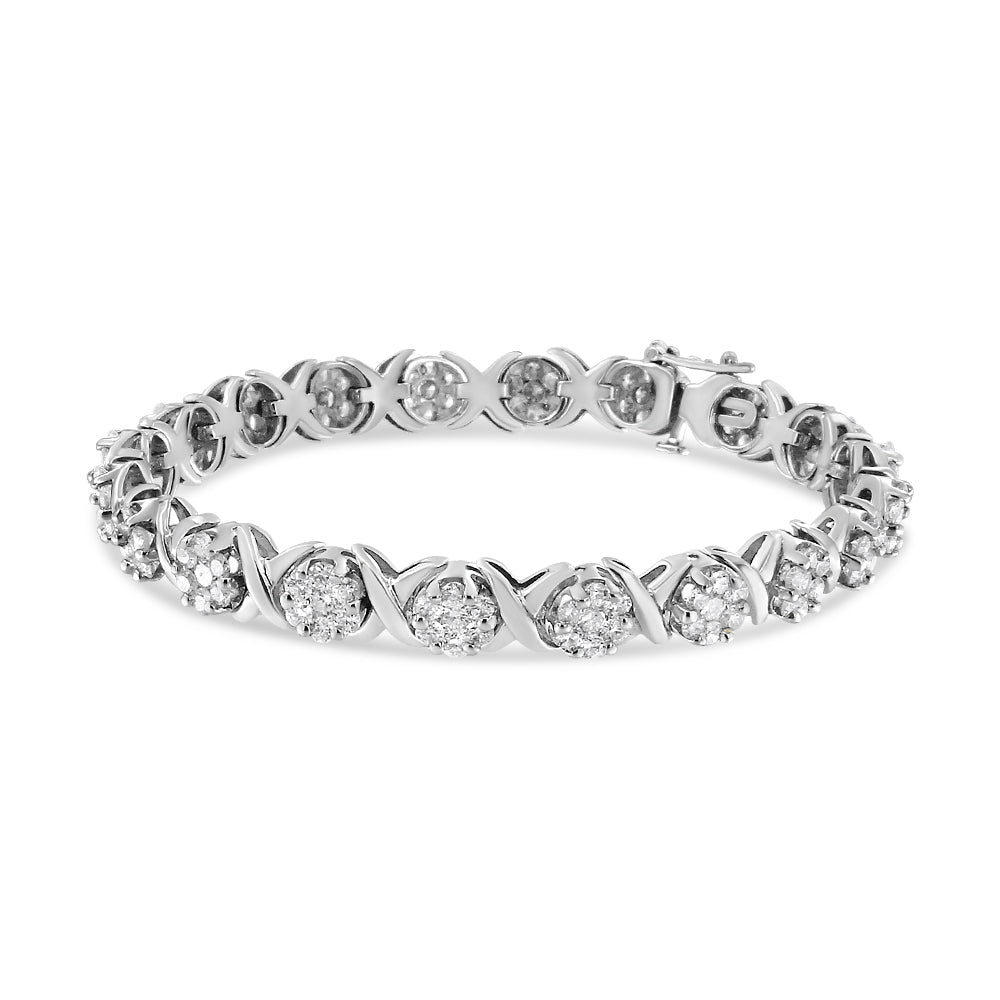 14K White Gold 6-1/3 Cttw Round Brilliant-Cut Diamond Round Cluster & X-Link 7" Tennis Bracelet (I-J Color, SI2-I1 Clarity) - Bijoux-NYC Direct