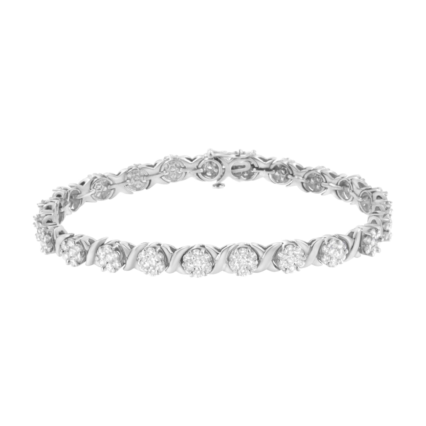14K White Gold 4 7/8 Cttw Round Brilliant-Cut Diamond Round Cluster & X-Link 7" Tennis Bracelet (I-J Color, SI2-I1 Clarity) - Bijoux-NYC Direct