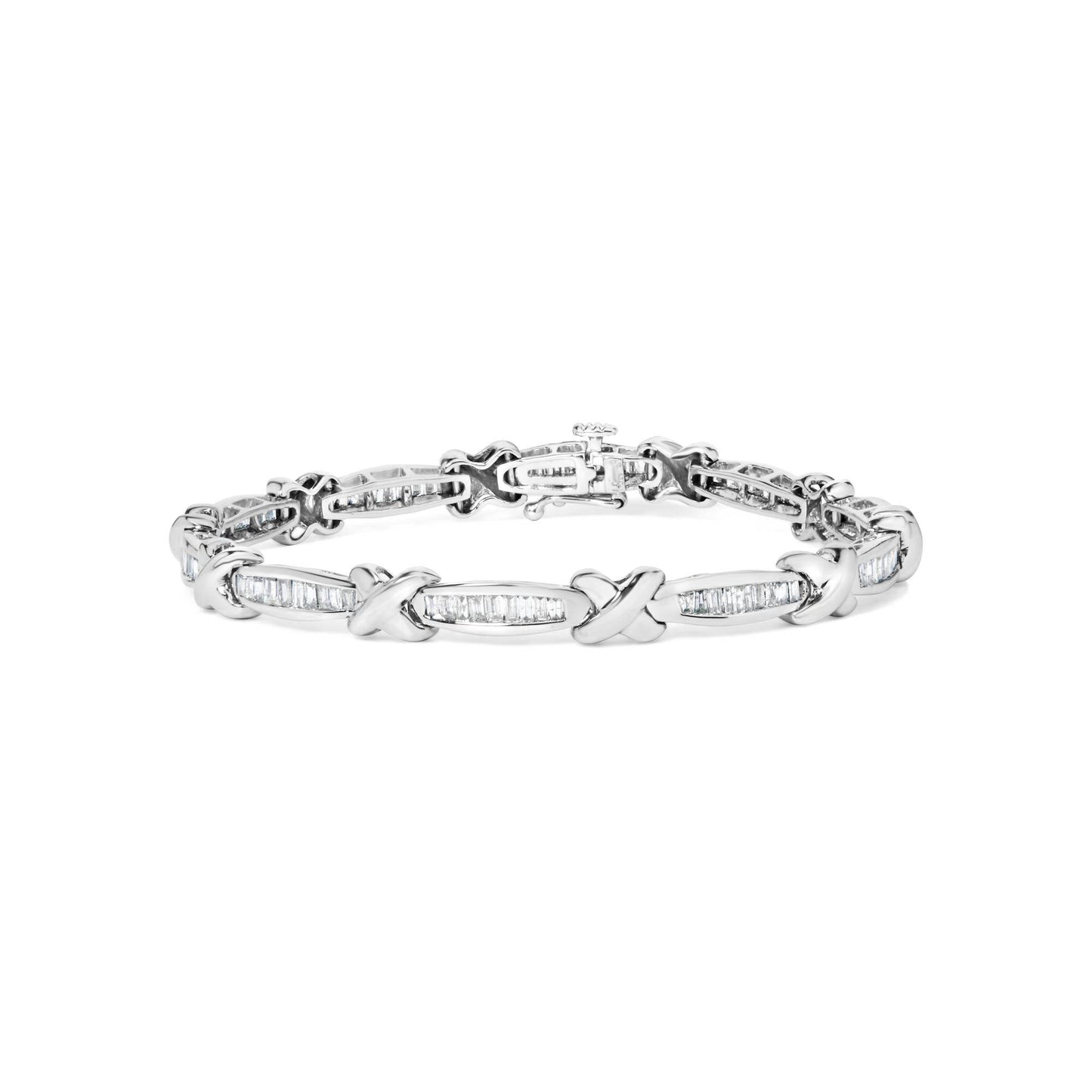 14K White Gold Baguette-Cut Diamond X-Link Bracelet (2.00 cttw, H-I Color, I1-I2 Clarity) - Bijoux-NYC Direct