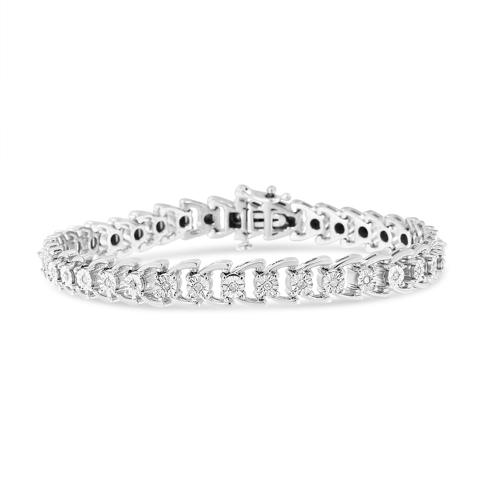 .925 Sterling Silver 1/4 Cttw Miracle Set Round Diamond Composite Open Linked Composite Line Bracelet (I-J Color, I3-Promo Clarity) - 7.5" - Bijoux-NYC Direct