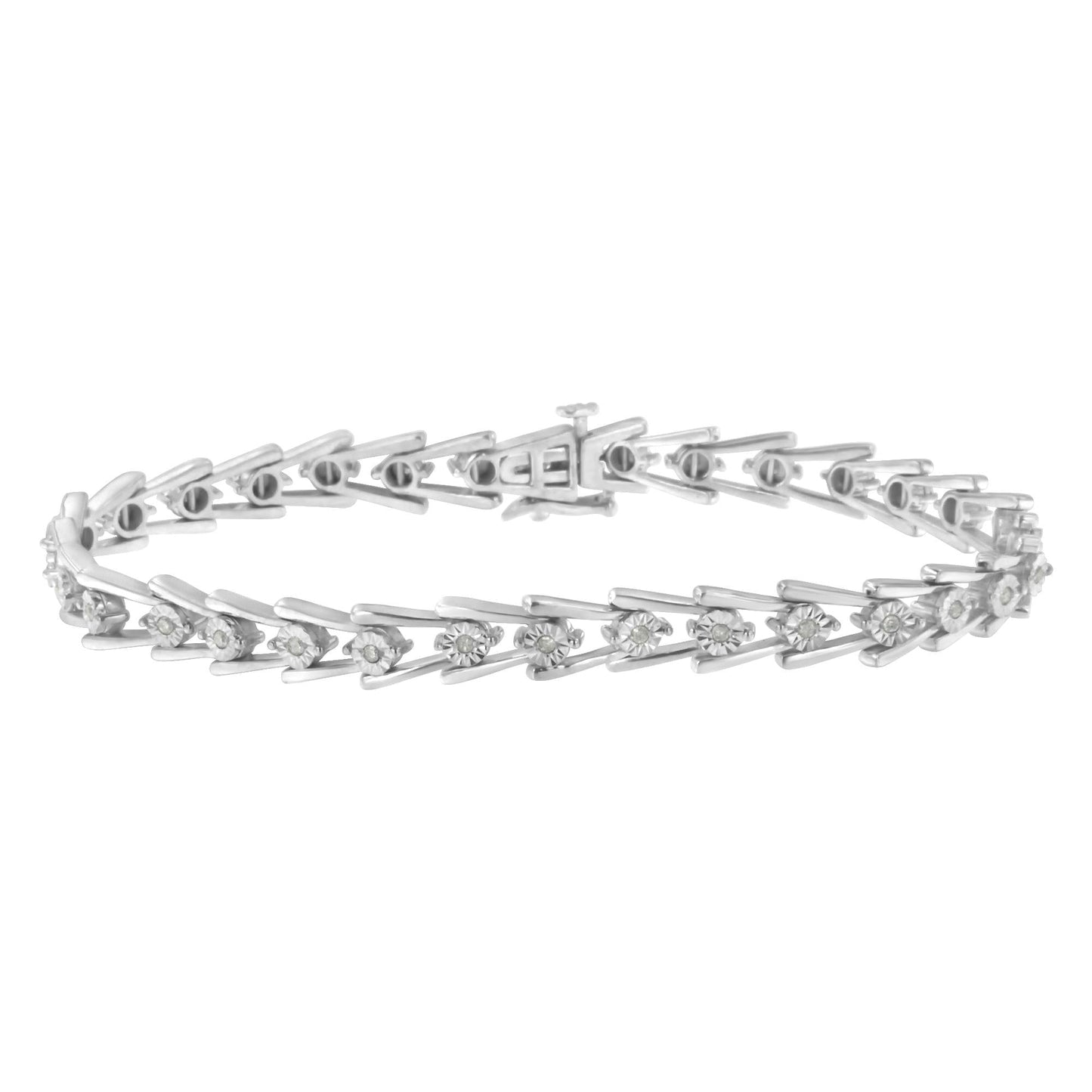 .925 Sterling Silver 1/4 cttw Miracle Set Diamond Sleek and Open "V"Bracelet (I-J Color, I3 Clarity) -7.5" - Bijoux-NYC Direct