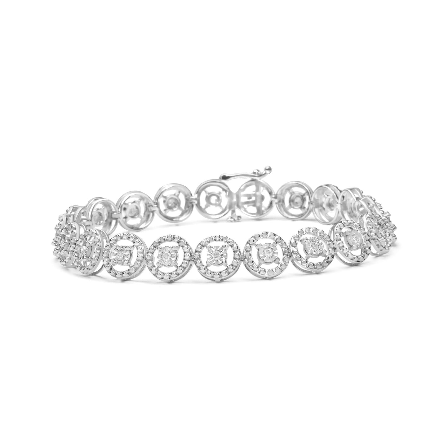 .925 Sterling Silver 1/2 Cttw Diamond Nested Circle Miracle Set Open Wheel 7.25" Fashion Link Bracelet (I-J Color, I3 Clarity) - Bijoux-NYC Direct