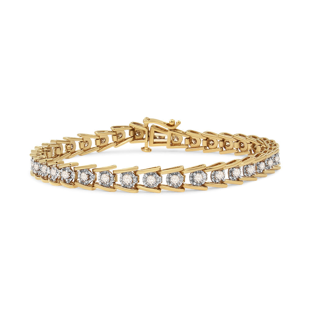 14K Yellow Gold Plated .925 Sterling Silver 2.00 Cttw Miracle Set Diamond Wave Link Bracelet (L-M Color, I2-I3 Clarity) - Size 7.25" - Bijoux-NYC Direct