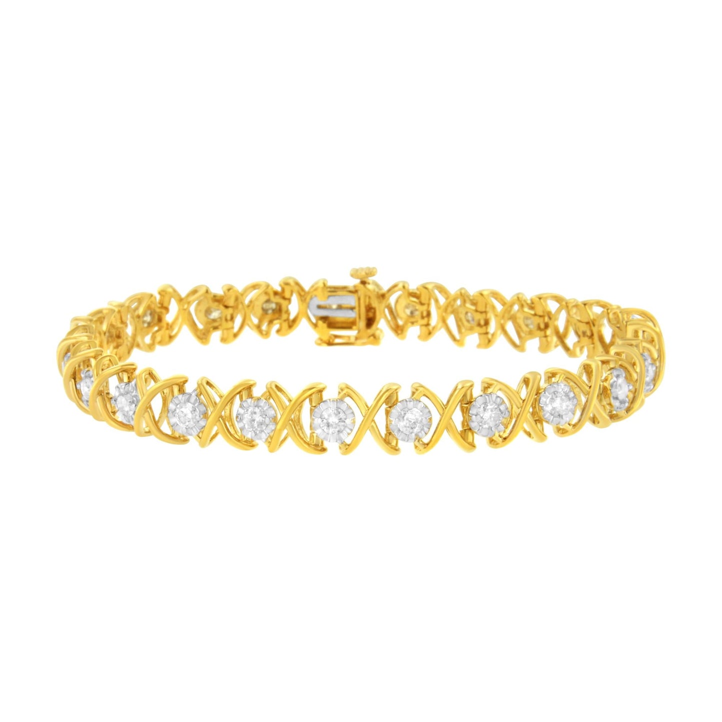 10K Yellow Gold Plated Sterling Silver 2 cttw Diamond "XOXO" Bracelet (J-K Clarity, I1-I2 Color) - Size 7.25" - Bijoux-NYC Direct