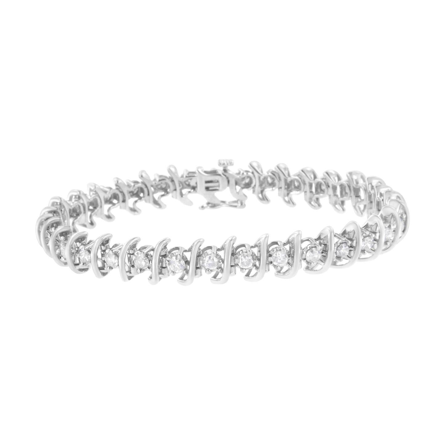 .925 Sterling Silver 3 cttw Diamond "S" Link Bracelet (I-J Clarity, I2-I3 Color) - Size 7.5" - Bijoux-NYC Direct