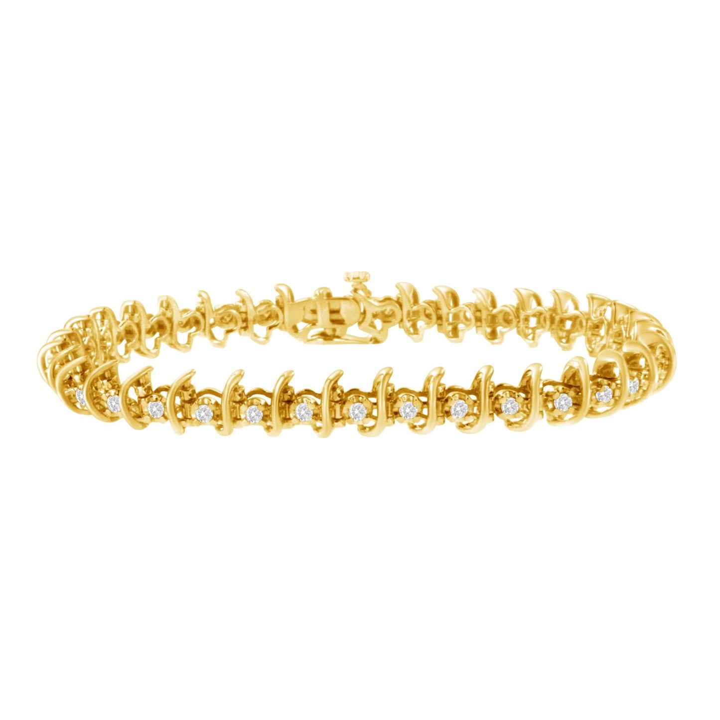 10KT Yellow Gold Plated .925 Sterling Silver 1 cttw Prong-Set Diamond Link Bracelet (J-K, I1-I2) - 7.5" - Bijoux-NYC Direct