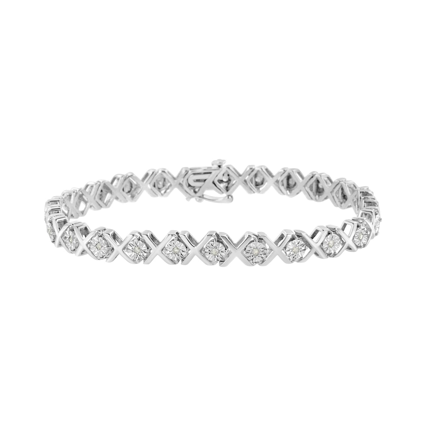 .925 Sterling Silver 1/4 Cttw Miracle Set Diamond "X" Link Bracelet (I-J Color, I3 Clarity) - 7.25" - Bijoux-NYC Direct