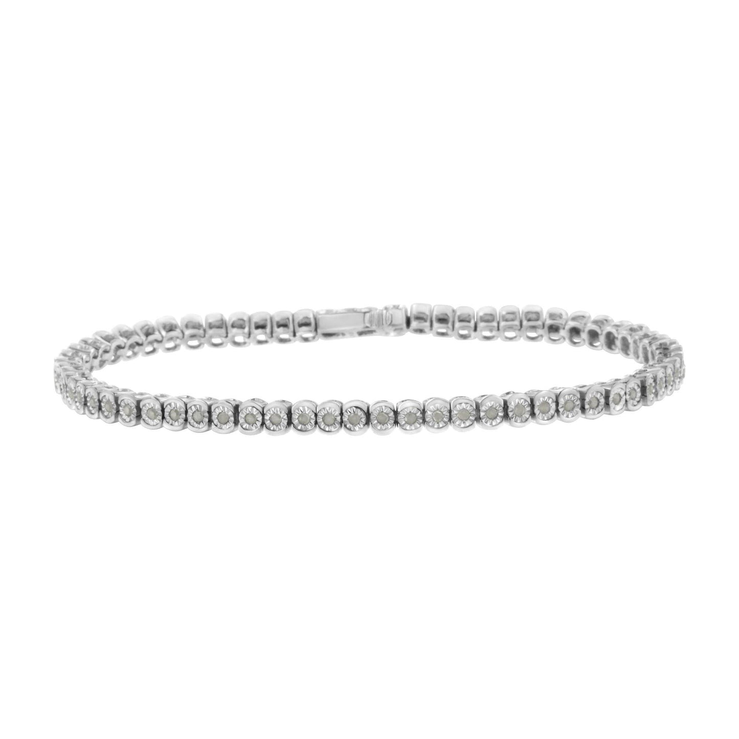 .925 Sterling Silver ½ Cttw Miracle-Set Diamond Round Half Bezel 7” Tennis Bracelet (I-J Color, I2-I3 Clarity) - Bijoux-NYC Direct