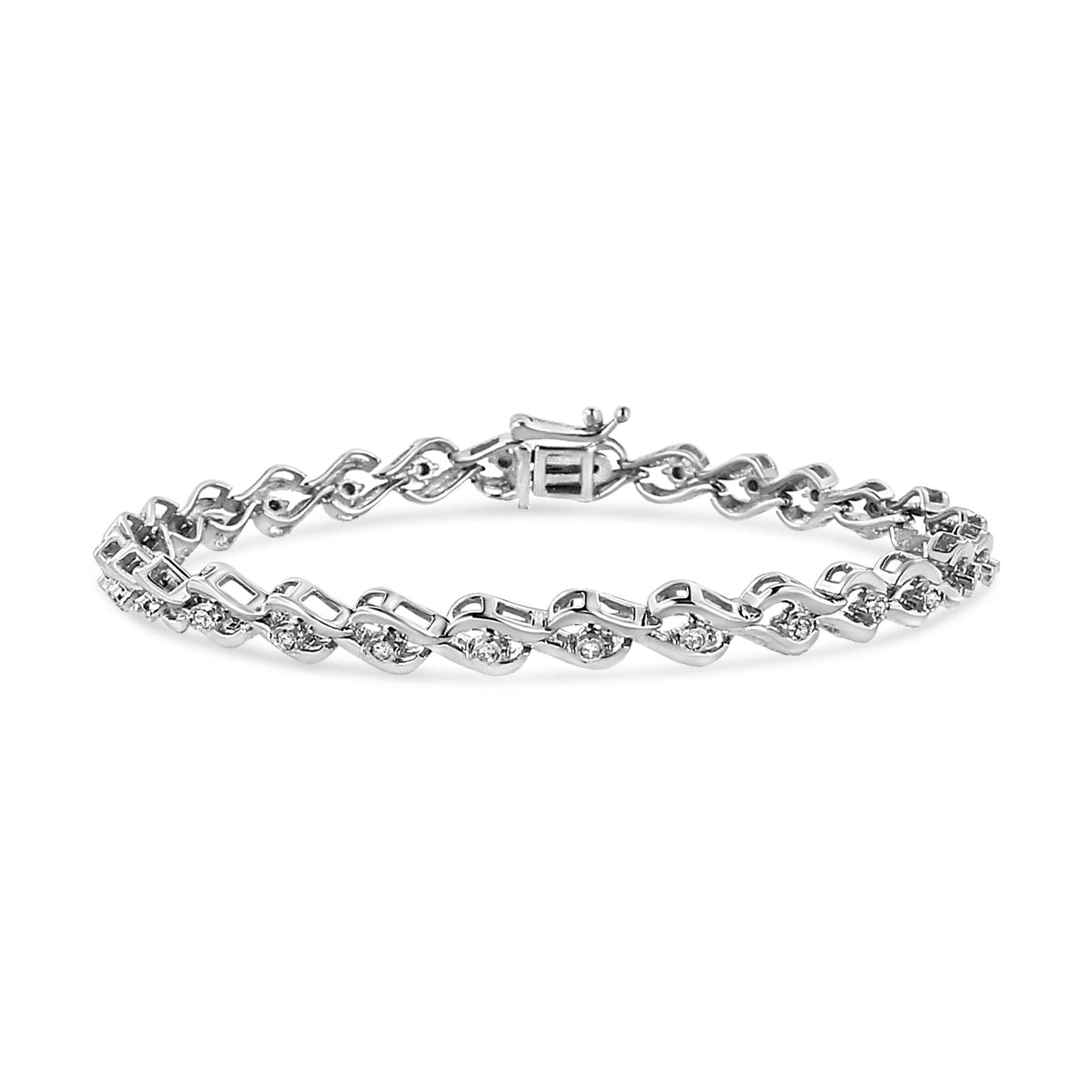 .925 Sterling Silver 1/10 Cttw Round-Cut Diamond Links of Flame Bracelet (I-J Color, I3) - 7.25" - Bijoux-NYC Direct