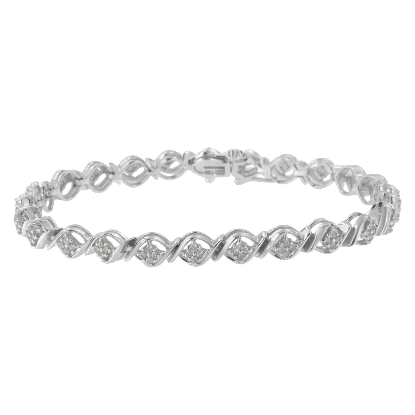 Sterling Silver Diamond Cluster Link Bracelet (1 cttw, I-J Color, I2-I3 Clarity) - Bijoux-NYC Direct