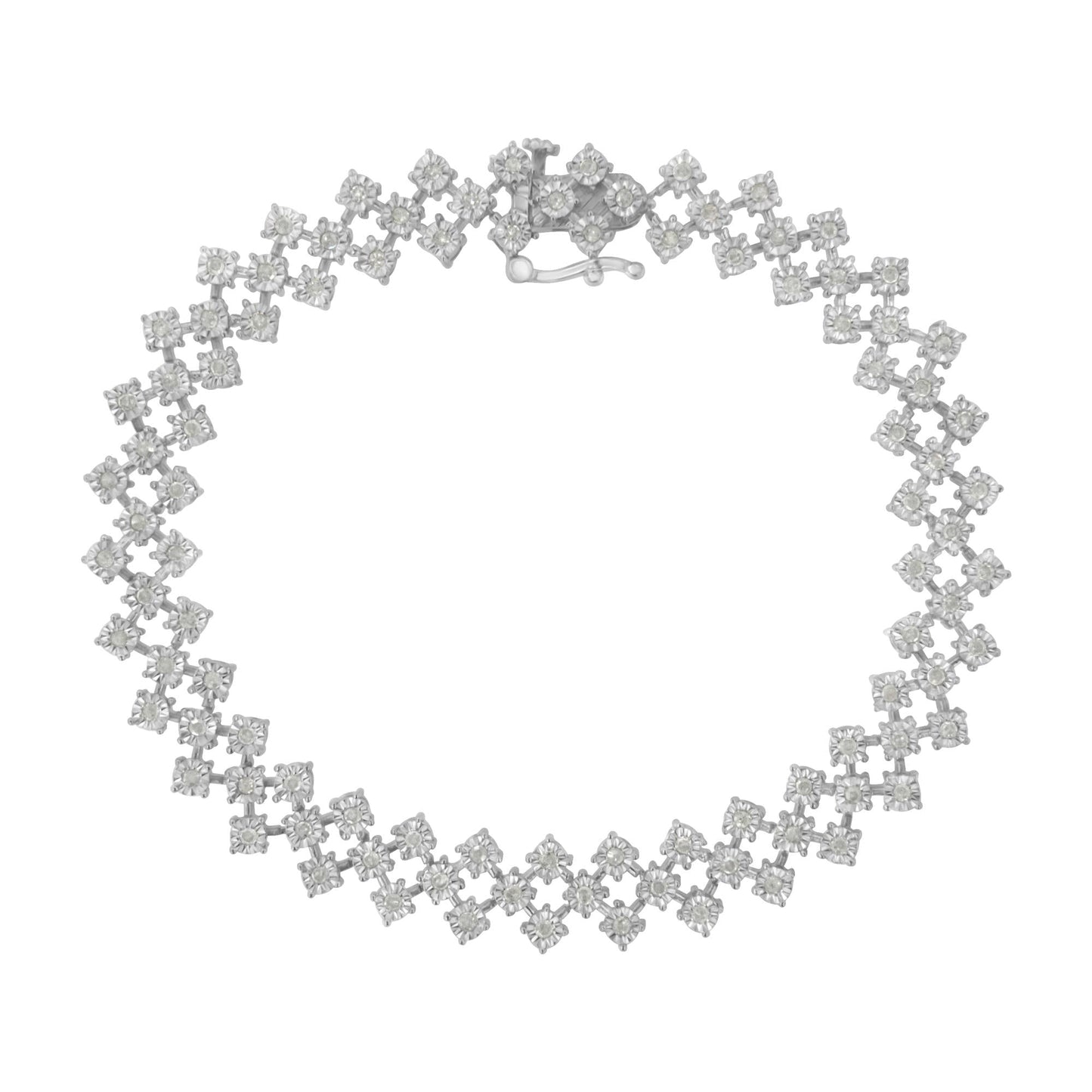 .925 Sterling Silver 1.0 cttw Miracle-Set Round Diamond "Zig Zag" Link Bracelet (I-J Color, I3 Clarity) -7.25 - Bijoux-NYC Direct