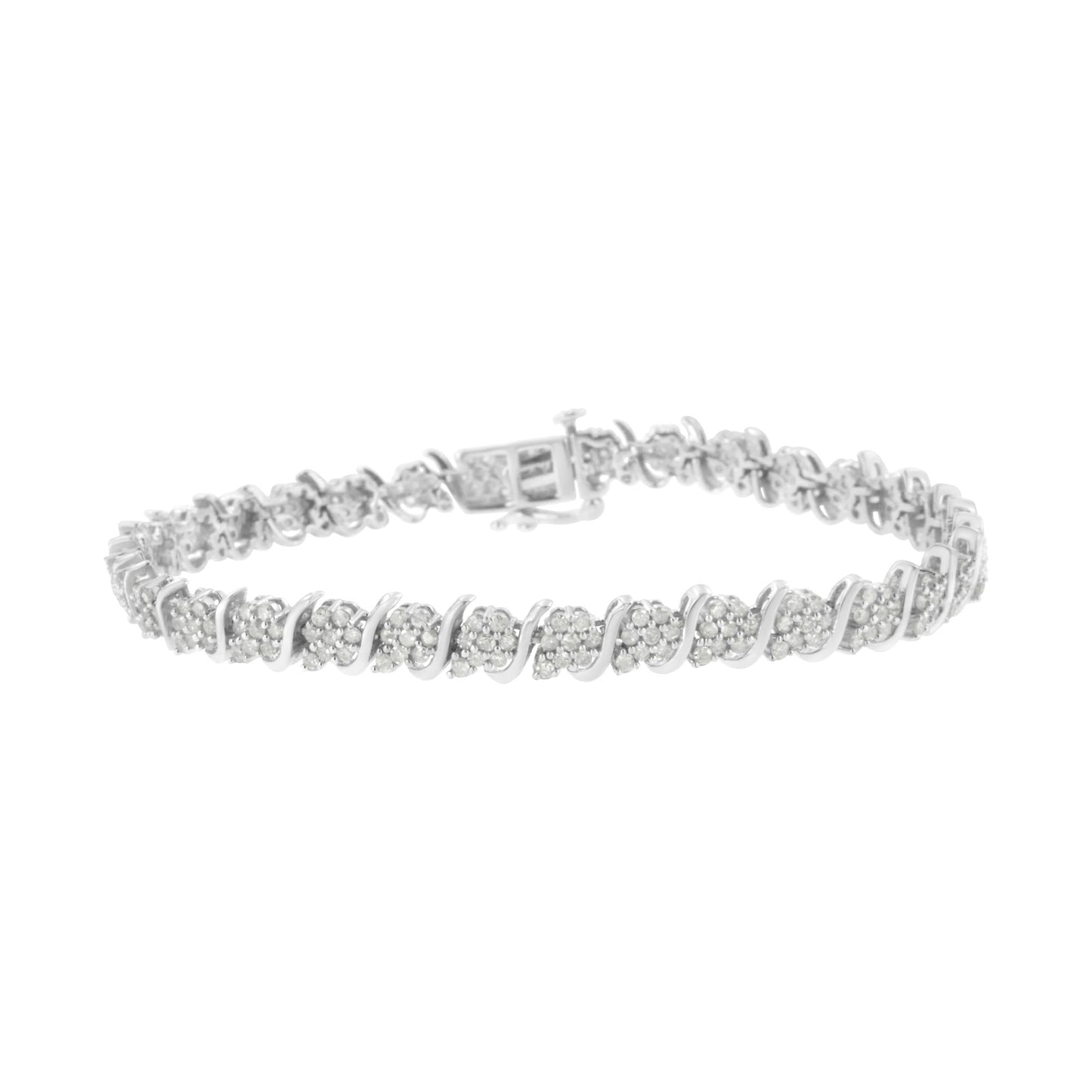 .925 Sterling Silver Diamond Floral Cluster Link Bracelet (2 3/4 cttw, I-J Color, I3 Clarity) - Size 7.25" - Bijoux-NYC Direct