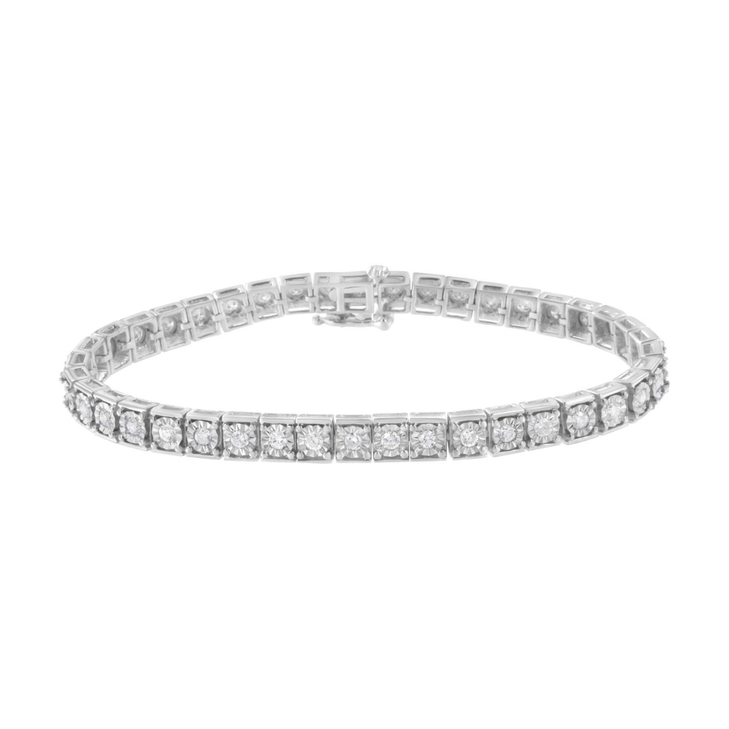.925 Sterling Silver Brilliant-Cut Round Diamond Square Frame Miracle-Set Tennis Bracelet (2 cttw, I-J Color, I2-I3 Clarity) - Size 7" - Bijoux-NYC Direct