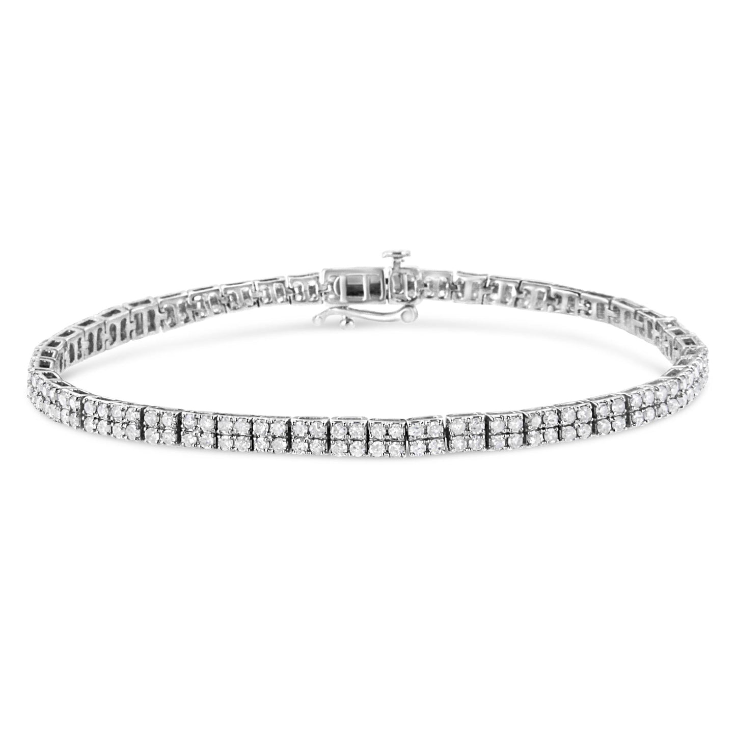 .925 Sterling Silver 3.0 Cttw Prong-Set Round Diamond 2 Row Link Tennis Bracelet (I-J Color, I3 Clarity) - 7.25" - Bijoux-NYC Direct